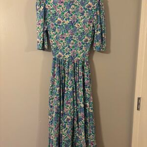 Vintage Expo Blue Purple and Green Floral Midi Dress size 4